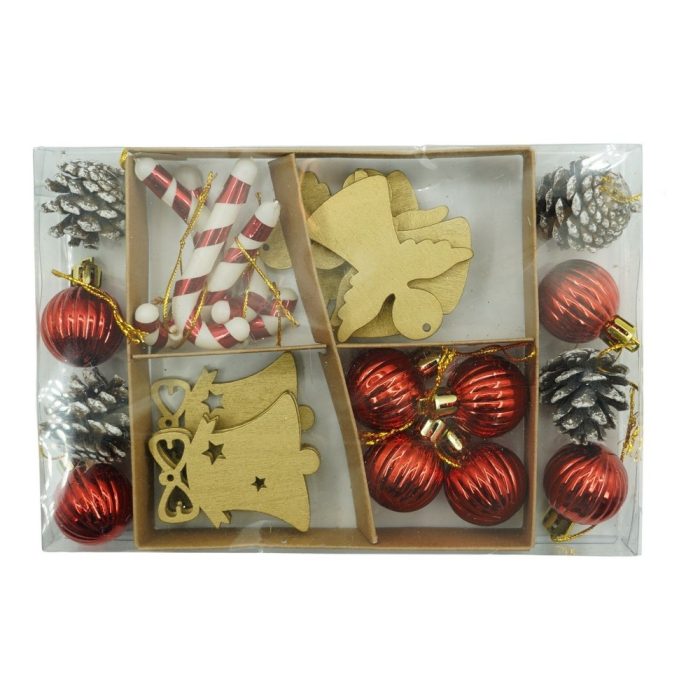 Set de 24 ornamente de brad, Flippy, de tip Glob, Multicolor, din polistiren, cu finisaj sclipitor , cutie  3  cm adancime x 20  cm lungime x 14  cm inaltime [1]