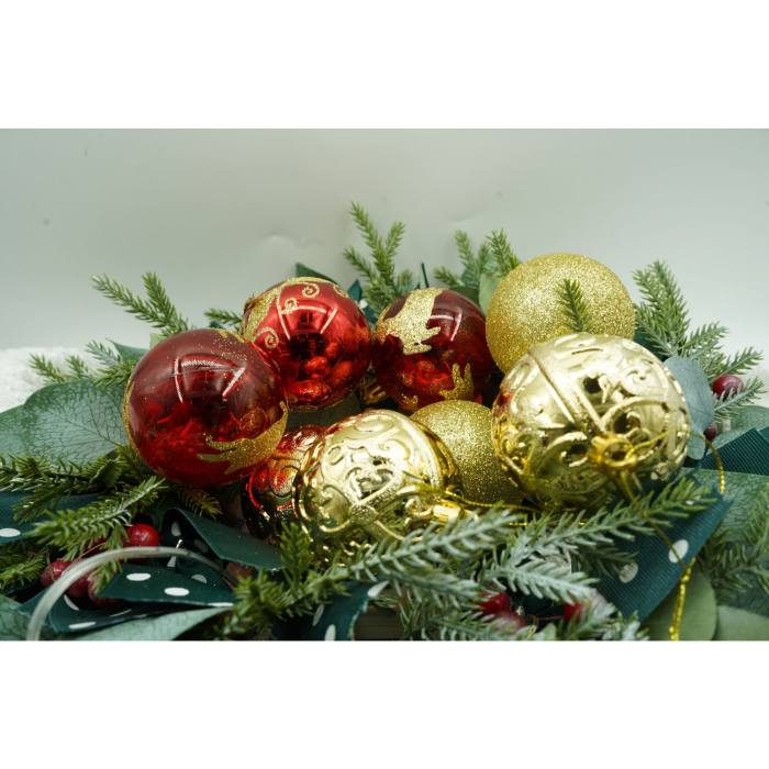 Set de 24 ornamente de brad, Flippy, de tip Glob, Rosu/ Auriu, cu ø de 6 cm, din plastic, cu finisaj sclipitor , cutie  14  cm lungime x 32  cm inaltime x 14  cm adancime [2]