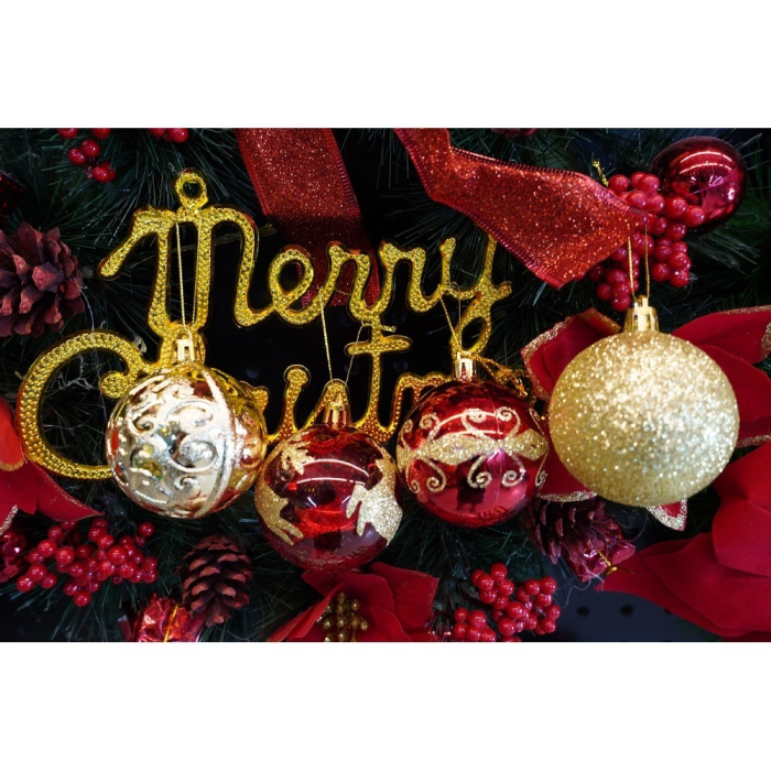 Set de 24 ornamente de brad, Flippy, de tip Glob, Rosu/ Auriu, cu ø de 6 cm, din plastic, cu finisaj sclipitor , cutie  14  cm lungime x 32  cm inaltime x 14  cm adancime [8]