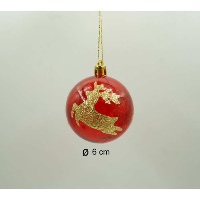 Set de 24 ornamente de brad, Flippy, de tip Glob, Rosu/ Auriu, cu ø de 6 cm, din plastic, cu finisaj sclipitor , cutie  14  cm lungime x 32  cm inaltime x 14  cm adancime [10]