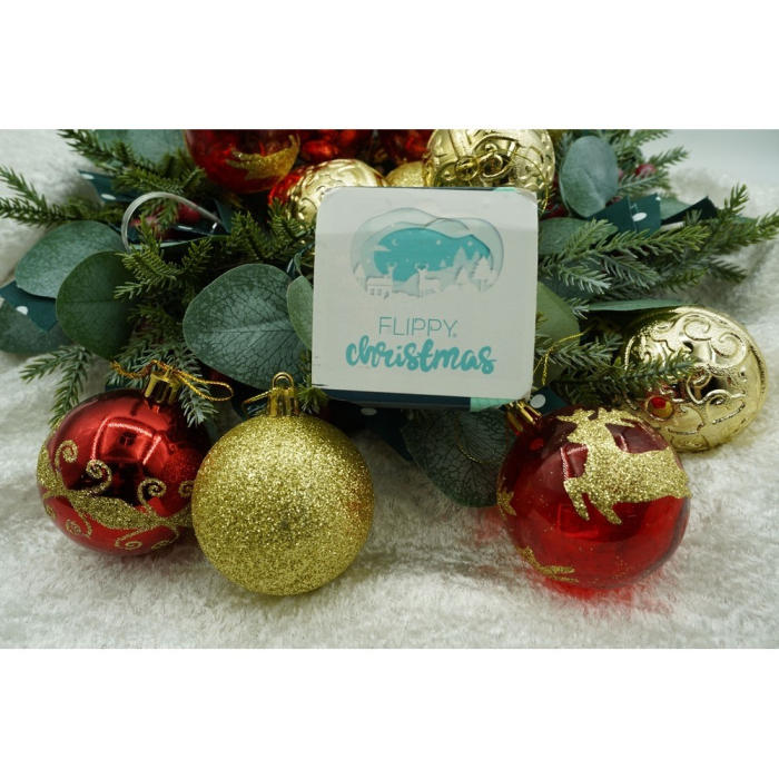 Set de 24 ornamente de brad, Flippy, de tip Glob, Rosu/ Auriu, cu ø de 6 cm, din plastic, cu finisaj sclipitor , cutie  14  cm lungime x 32  cm inaltime x 14  cm adancime [6]