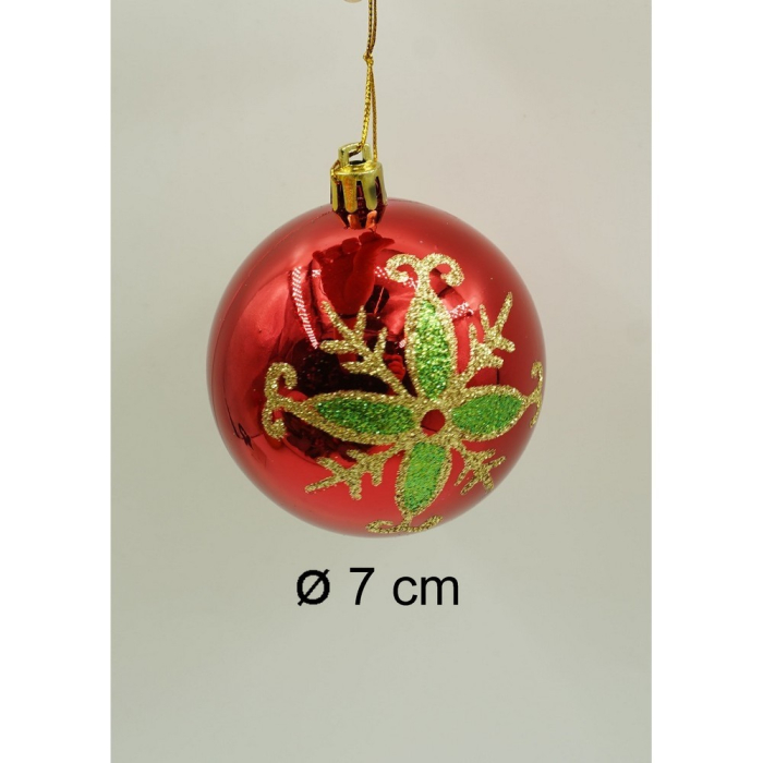 Set de 24 ornamente de brad, Flippy, de tip Glob, Rosu/ Auriu, cu ø de 7 cm, din plastic, cu finisaj sclipitor , cutie  16  cm lungime x 36  cm inaltime x 16  cm adancime [11]