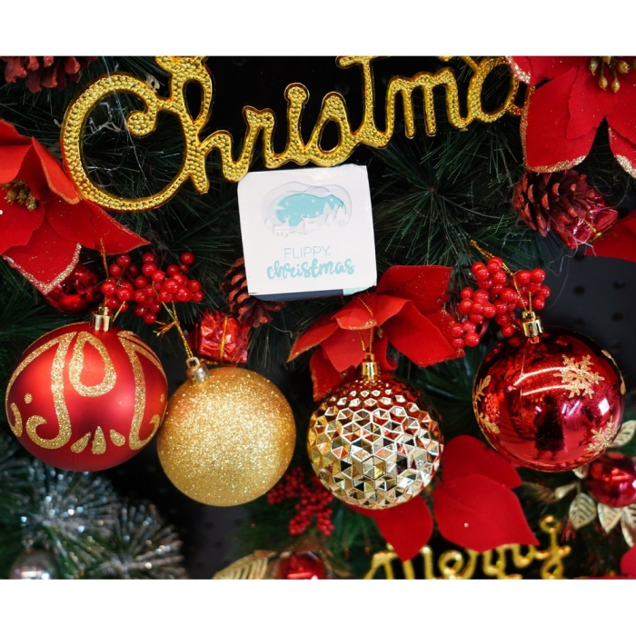 Set de 24 ornamente de brad, Flippy, de tip Glob, Rosu/ Auriu, cu ø de 8 cm, din plastic, cu finisaj sclipitor , cutie  19  cm lungime x 42  cm inaltime x 19  cm adancime [9]