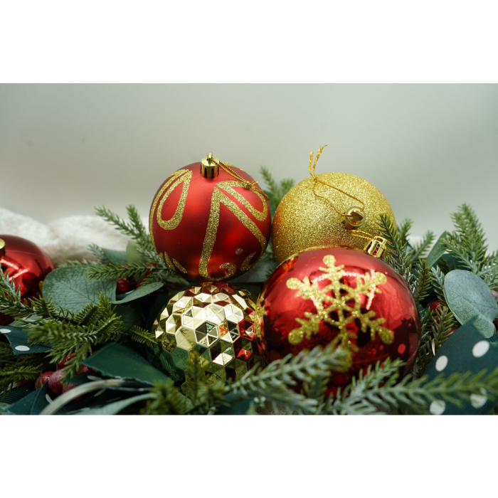 Set de 24 ornamente de brad, Flippy, de tip Glob, Rosu/ Auriu, cu ø de 8 cm, din plastic, cu finisaj sclipitor , cutie  19  cm lungime x 42  cm inaltime x 19  cm adancime [3]