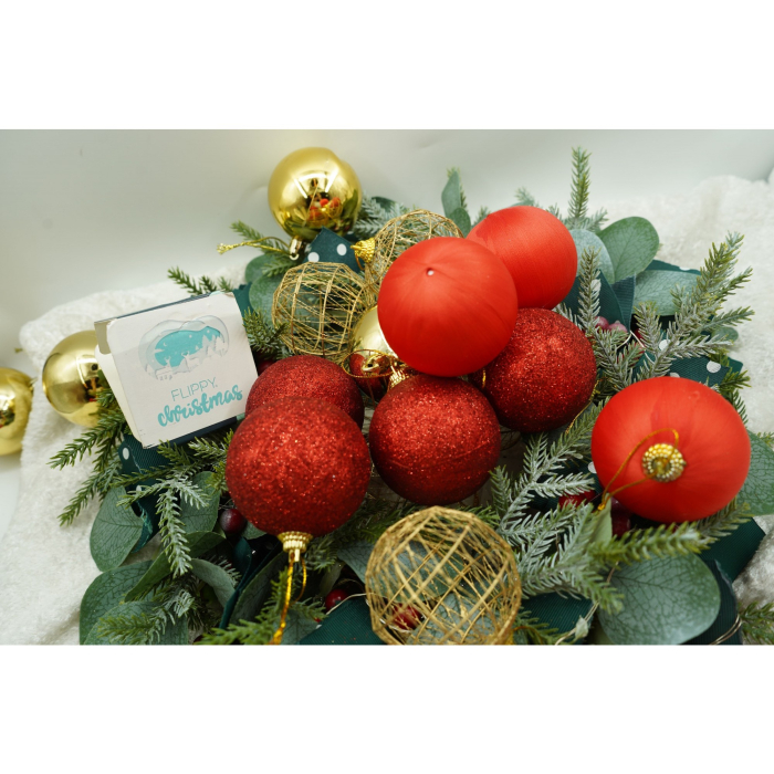 Set de 28 ornamente de brad, Flippy, de tip Glob, Rosu/ Auriu, din polistiren, cu finisaj sclipitor , cutie  18  cm adancime x 22  cm inaltime x 18  cm lungime) [3]
