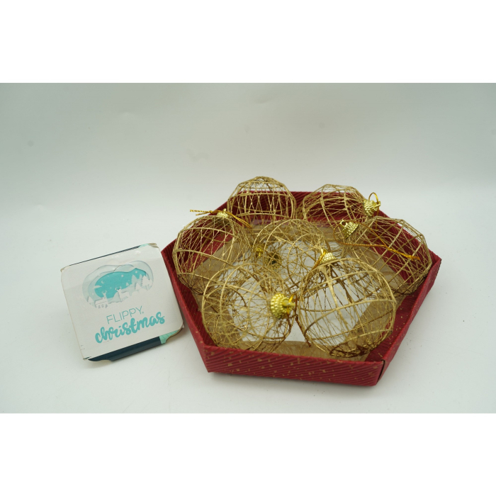 Set de 28 ornamente de brad, Flippy, de tip Glob, Rosu/ Auriu, din polistiren, cu finisaj sclipitor , cutie  18  cm adancime x 22  cm inaltime x 18  cm lungime) [5]