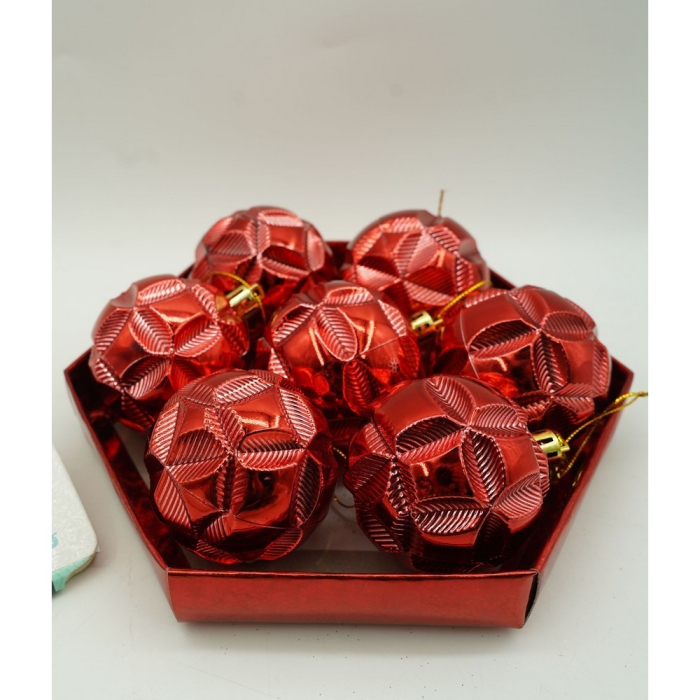 Set de 28 ornamente de brad, Flippy, de tip Glob, Rosu, din polistiren, cu finisaj sclipitor , cutie  18  cm adancime x 22  cm inaltime x 18  cm lungime) [8]