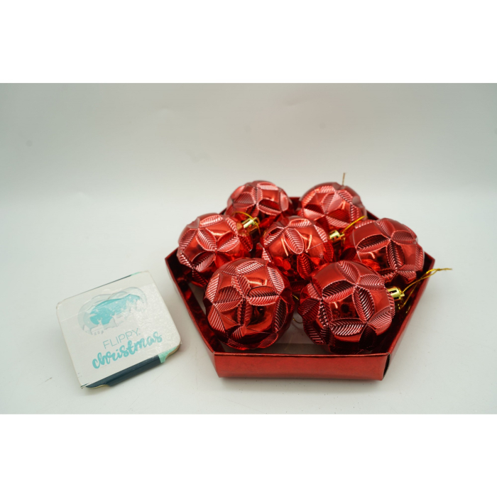 Set de 28 ornamente de brad, Flippy, de tip Glob, Rosu, din polistiren, cu finisaj sclipitor , cutie  18  cm adancime x 22  cm inaltime x 18  cm lungime) [4]