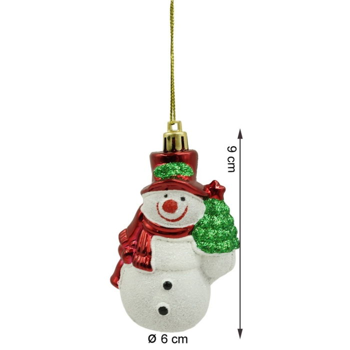 Set de 3 ornamente de brad, Flippy, de tip Om de zapada, Alb/Rosu, din plastic, cu finisaj sclipitor , cutie  4  cm adancime x 6  cm inaltime x 9  cm lungime [11]