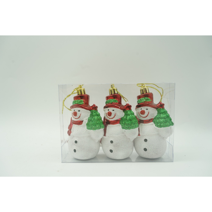 Set de 3 ornamente de brad, Flippy, de tip Om de zapada, Alb/Rosu, din plastic, cu finisaj sclipitor , cutie  4  cm adancime x 6  cm inaltime x 9  cm lungime [2]