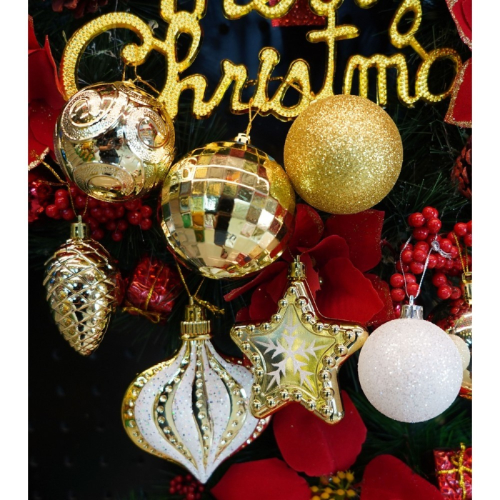 Set de 36 ornamente de brad, Flippy, de tip Glob, Auriu, din plastic, cu finisaj sclipitor , cutie  12  cm adancime x 24  cm inaltime x 18  cm lungime [9]