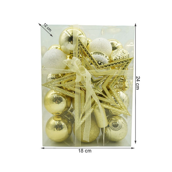 Set de 36 ornamente de brad, Flippy, de tip Glob, Auriu, din plastic, cu finisaj sclipitor , cutie  12  cm adancime x 24  cm inaltime x 18  cm lungime [10]