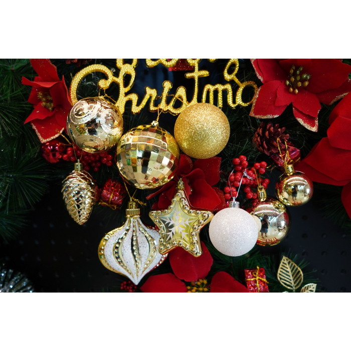 Set de 36 ornamente de brad, Flippy, de tip Glob, Auriu, din plastic, cu finisaj sclipitor , cutie  12  cm adancime x 24  cm inaltime x 18  cm lungime [4]