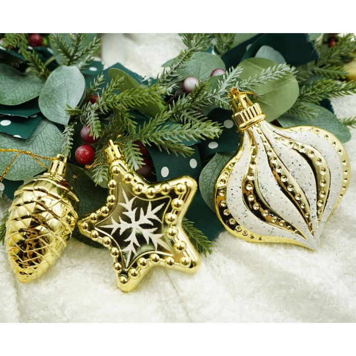 Set de 36 ornamente de brad, Flippy, de tip Glob, Auriu, din plastic, cu finisaj sclipitor , cutie  12  cm adancime x 24  cm inaltime x 18  cm lungime [7]