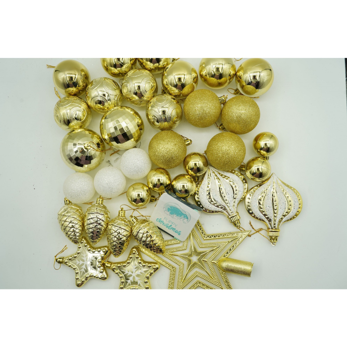 Set de 36 ornamente de brad, Flippy, de tip Glob, Auriu, din plastic, cu finisaj sclipitor , cutie  12  cm adancime x 24  cm inaltime x 18  cm lungime [3]