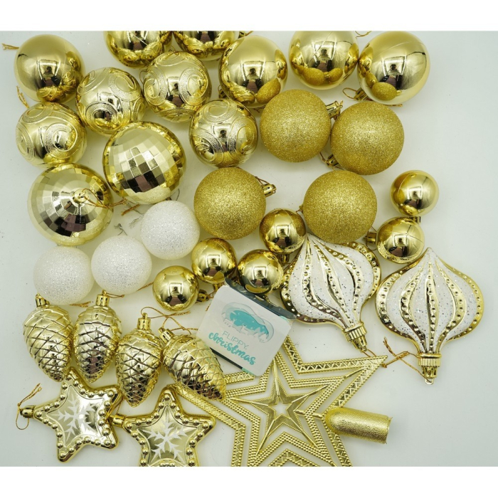 Set de 36 ornamente de brad, Flippy, de tip Glob, Auriu, din plastic, cu finisaj sclipitor , cutie  12  cm adancime x 24  cm inaltime x 18  cm lungime [8]