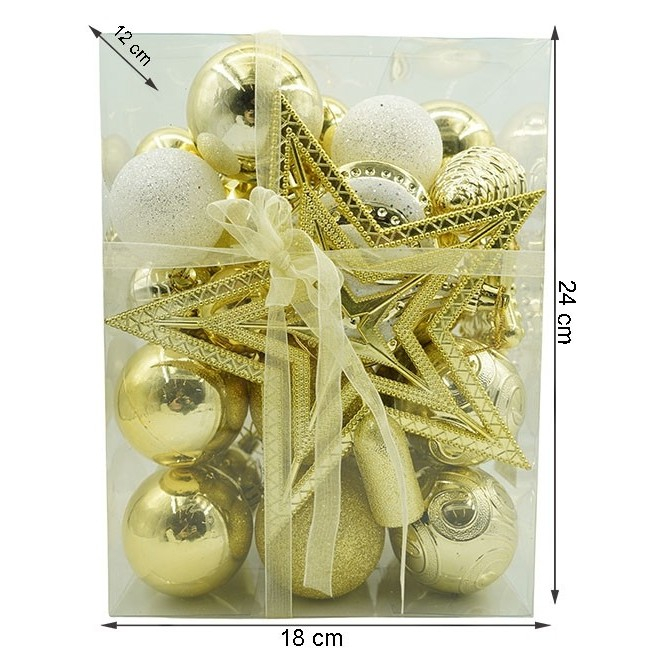 Set de 36 ornamente de brad, Flippy, de tip Glob, Auriu, din plastic, cu finisaj sclipitor , cutie  12  cm adancime x 24  cm inaltime x 18  cm lungime [5]