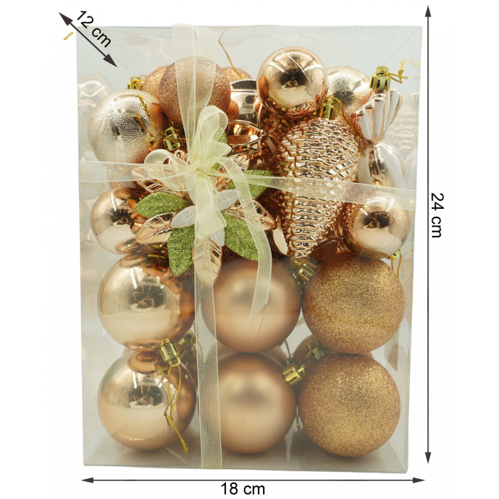 Set de 38 ornamente de brad, Flippy, de tip Glob, Aramiu, din plastic, cu finisaj sclipitor , cutie  12  cm adancime x 24  cm inaltime x 18  cm lungime [5]