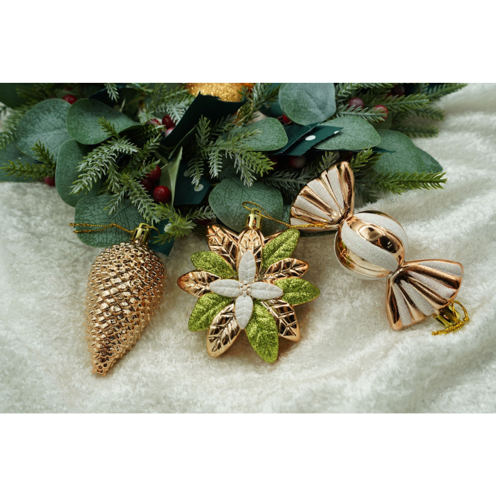 Set de 38 ornamente de brad, Flippy, de tip Glob, Aramiu, din plastic, cu finisaj sclipitor , cutie  12  cm adancime x 24  cm inaltime x 18  cm lungime [2]