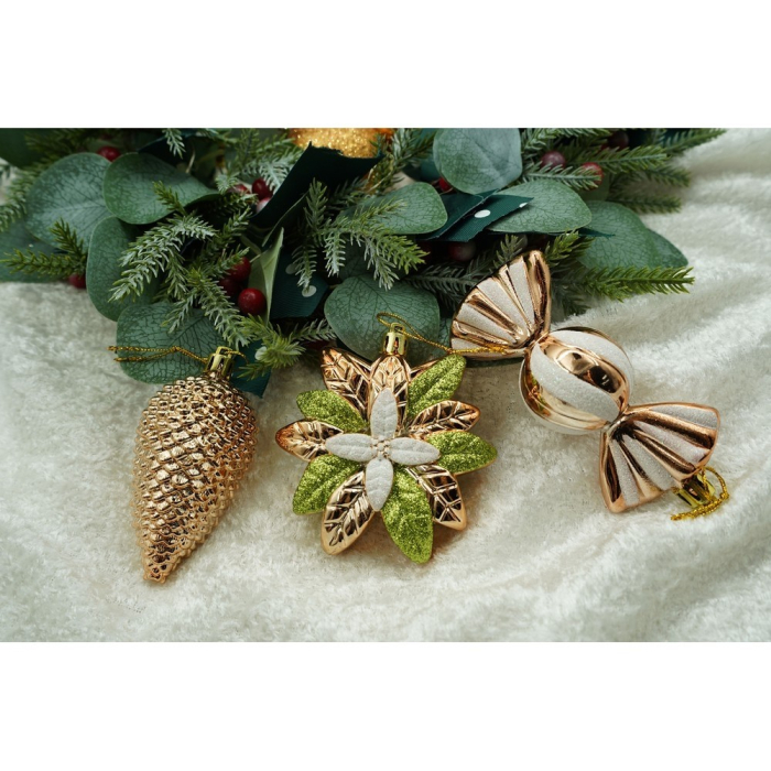 Set de 38 ornamente de brad, Flippy, de tip Glob, Aramiu, din plastic, cu finisaj sclipitor , cutie  12  cm adancime x 24  cm inaltime x 18  cm lungime [7]