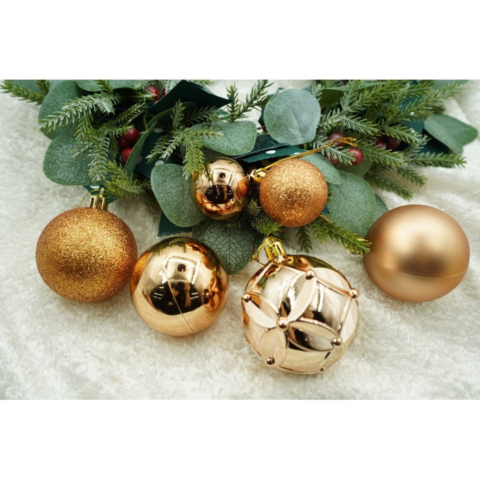 Set de 38 ornamente de brad, Flippy, de tip Glob, Aramiu, din plastic, cu finisaj sclipitor , cutie  12  cm adancime x 24  cm inaltime x 18  cm lungime [8]