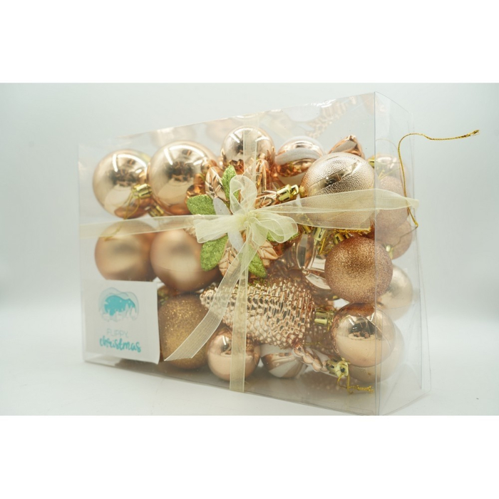 Set de 38 ornamente de brad, Flippy, de tip Glob, Aramiu, din plastic, cu finisaj sclipitor , cutie  12  cm adancime x 24  cm inaltime x 18  cm lungime [6]