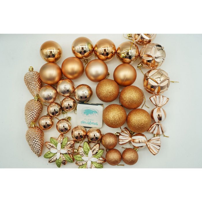 Set de 38 ornamente de brad, Flippy, de tip Glob, Aramiu, din plastic, cu finisaj sclipitor , cutie  12  cm adancime x 24  cm inaltime x 18  cm lungime [4]