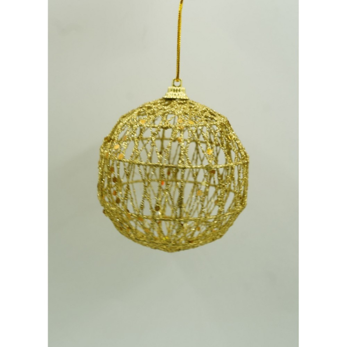 Set de 4 ornamente de brad, Flippy, de tip Glob, Auriu, cu ø de 8 cm, din metal, cu finisaj sclipitor , cutie  8  cm adancime x 32  cm lungime x 8  cm inaltime [8]