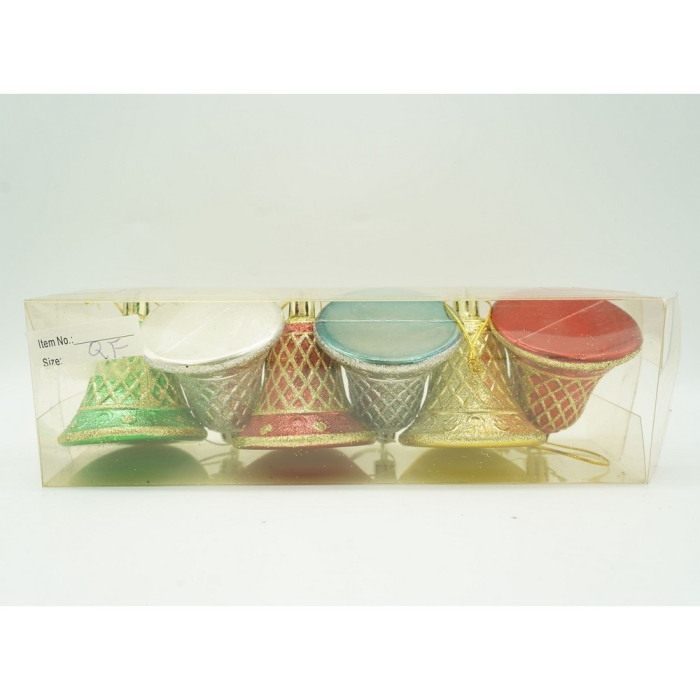 Set de 6 ornamente de brad, Flippy, de tip Clopotel, Multicolor, cu ø de 5.5 cm, din plastic, cu finisaj sclipitor , cutie  22  cm lungime x 6.7  cm inaltime x 5  cm adancime [9]