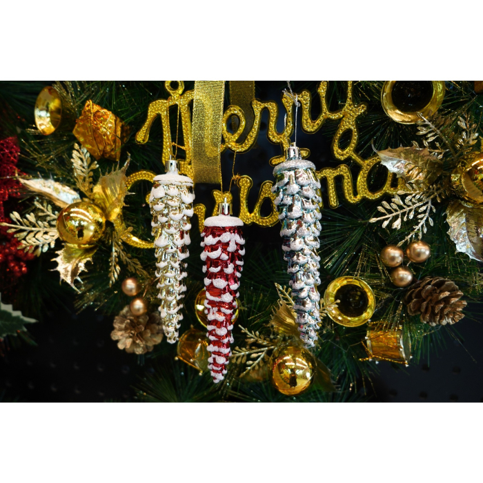 Set de 6 ornamente de brad, Flippy, de tip Con de brad, Multicolor, cu ø de 3*3 cm, din plastic, cu finisaj sclipitor , cutie  14  cm inaltime x 14.7  cm lungime x 3.5  cm adancime [1]