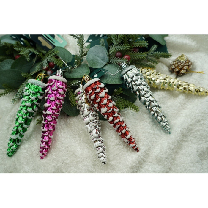 Set de 6 ornamente de brad, Flippy, de tip Con de brad, Multicolor, cu ø de 3*3 cm, din plastic, cu finisaj sclipitor , cutie  14  cm inaltime x 14.7  cm lungime x 3.5  cm adancime [8]