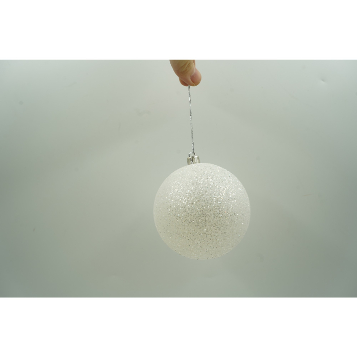 Set de 6 ornamente de brad, Flippy, de tip Glob, Alb/ Argintiu, cu ø de 8 cm, din plastic, cu finisaj sclipitor , cutie  24  cm inaltime x 16  cm lungime x 8  cm adancime [4]