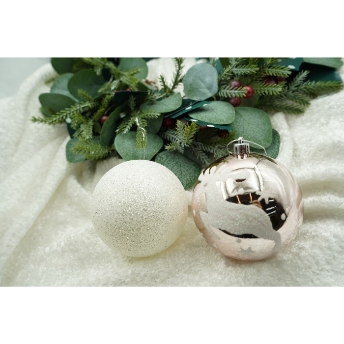 Set de 6 ornamente de brad, Flippy, de tip Glob, Alb/ Argintiu, cu ø de 8 cm, din plastic, cu finisaj sclipitor , cutie  24  cm inaltime x 16  cm lungime x 8  cm adancime [3]