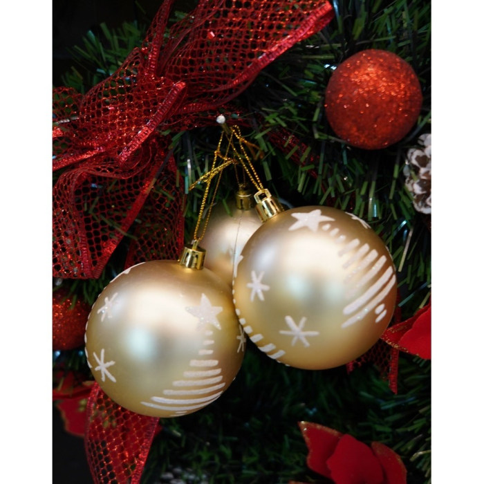 Set de 6 ornamente de brad, Flippy, de tip Glob, Alb/ Auriu, cu ø de 7 cm, din plastic, cu finisaj sclipitor , cutie  21  cm inaltime x 14  cm lungime x 7  cm adancime [9]