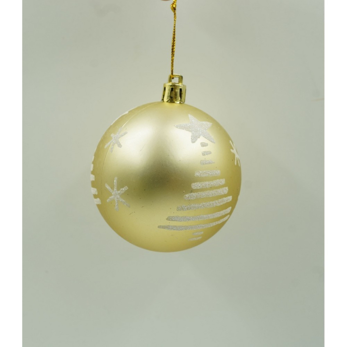 Set de 6 ornamente de brad, Flippy, de tip Glob, Alb/ Auriu, cu ø de 7 cm, din plastic, cu finisaj sclipitor , cutie  21  cm inaltime x 14  cm lungime x 7  cm adancime [6]