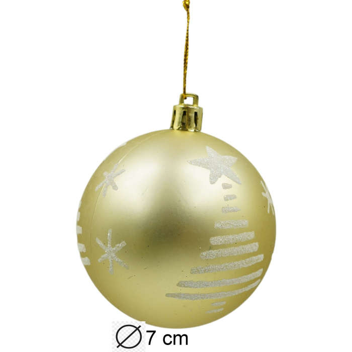 Set de 6 ornamente de brad, Flippy, de tip Glob, Alb/ Auriu, cu ø de 7 cm, din plastic, cu finisaj sclipitor , cutie  21  cm inaltime x 14  cm lungime x 7  cm adancime [5]