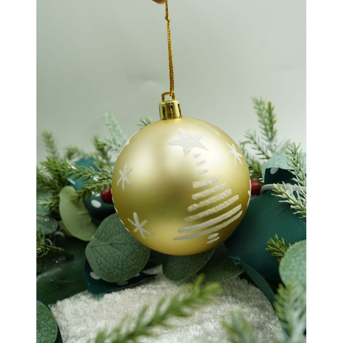 Set de 6 ornamente de brad, Flippy, de tip Glob, Alb/ Auriu, cu ø de 7 cm, din plastic, cu finisaj sclipitor , cutie  21  cm inaltime x 14  cm lungime x 7  cm adancime [7]