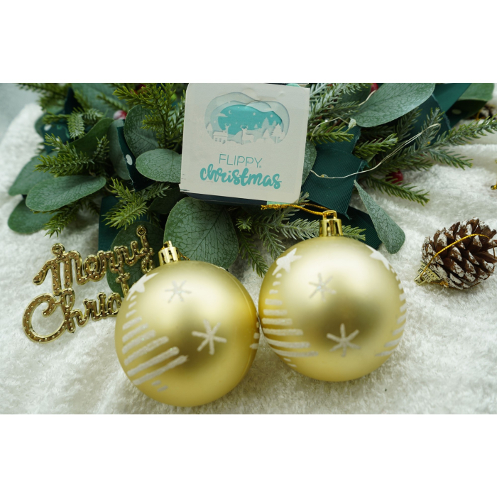 Set de 6 ornamente de brad, Flippy, de tip Glob, Alb/ Auriu, cu ø de 7 cm, din plastic, cu finisaj sclipitor , cutie  21  cm inaltime x 14  cm lungime x 7  cm adancime [3]