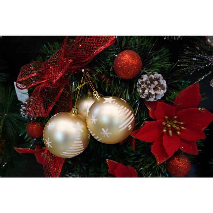 Set de 6 ornamente de brad, Flippy, de tip Glob, Alb/ Auriu, cu ø de 7 cm, din plastic, cu finisaj sclipitor , cutie  21  cm inaltime x 14  cm lungime x 7  cm adancime [4]