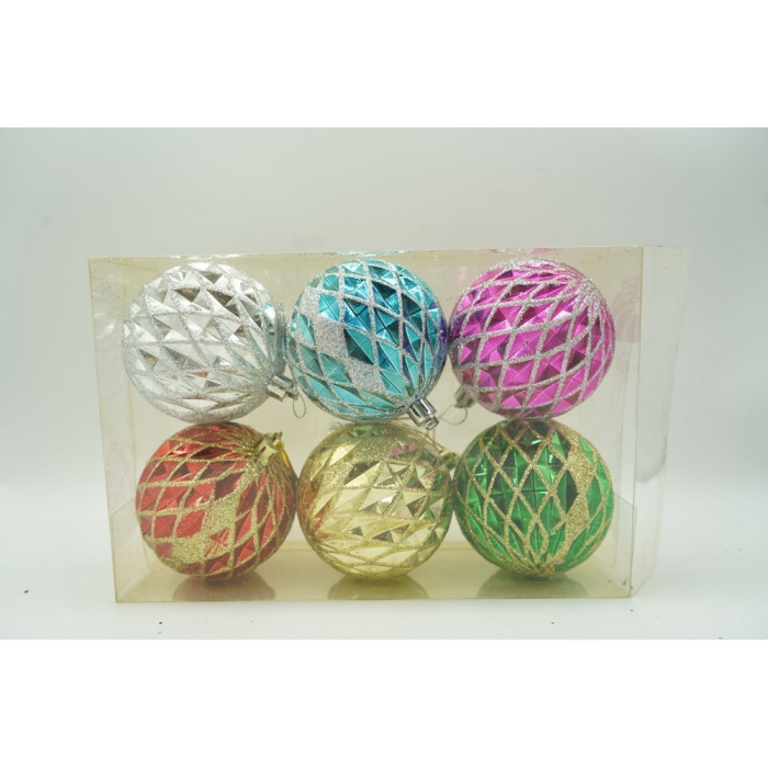 Set de 6 ornamente de brad, Flippy, de tip Glob, Multicolor, cu ø de 8 cm, din plastic, cu finisaj sclipitor , cutie  24  cm inaltime x 16  cm lungime x 8  cm adancime [6]