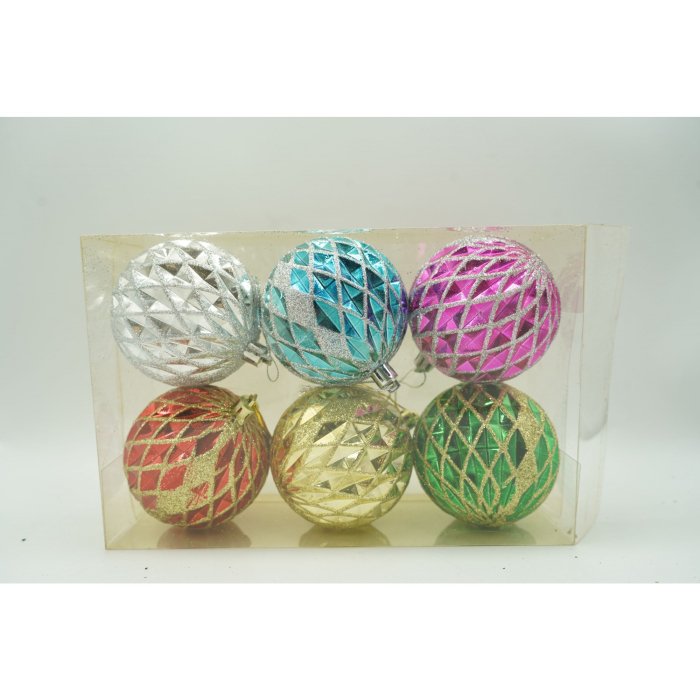 Set de 6 ornamente de brad, Flippy, de tip Glob, Multicolor, cu ø de 8 cm, din plastic, cu finisaj sclipitor , cutie  24  cm inaltime x 16  cm lungime x 8  cm adancime [1]