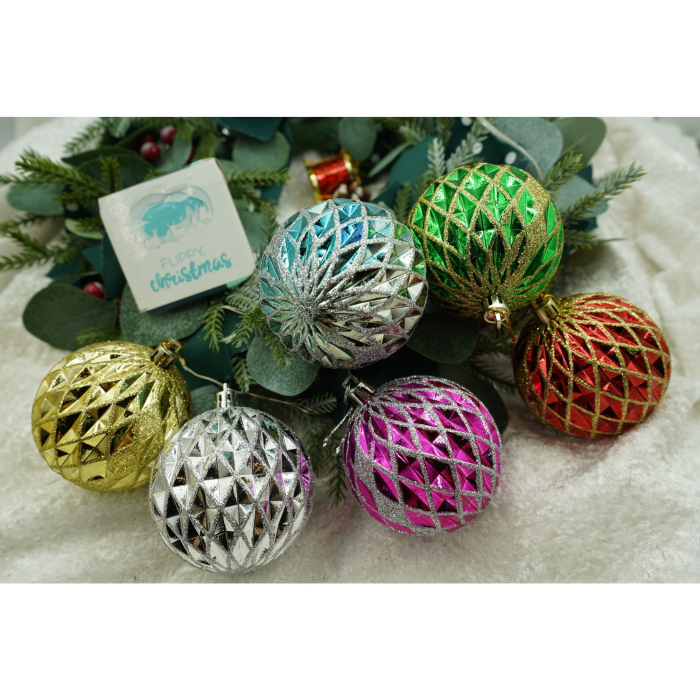 Set de 6 ornamente de brad, Flippy, de tip Glob, Multicolor, cu ø de 8 cm, din plastic, cu finisaj sclipitor , cutie  24  cm inaltime x 16  cm lungime x 8  cm adancime [2]