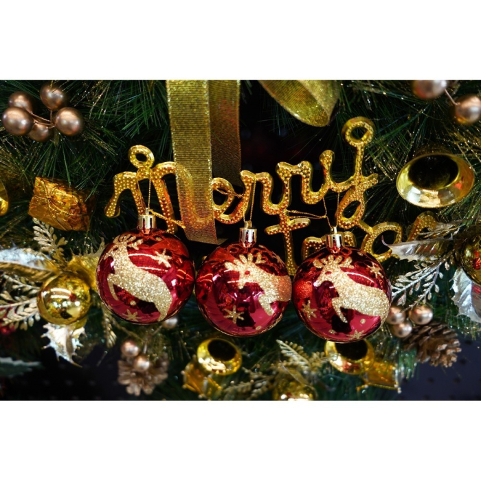 Set de 6 ornamente de brad, Flippy, de tip Glob, Rosu/ Auriu, cu ø de 6 cm, din plastic, cu finisaj sclipitor , cutie  18  cm inaltime x 12  cm lungime x 6  cm adancime [6]