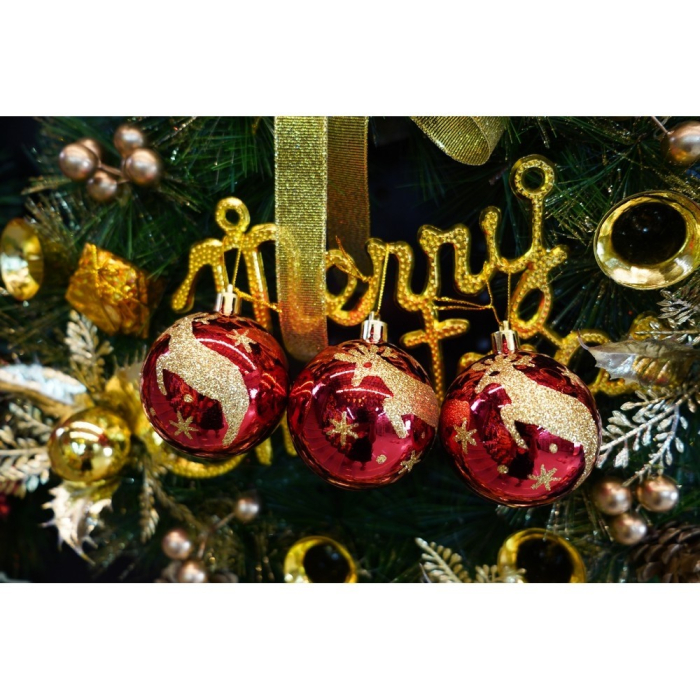 Set de 6 ornamente de brad, Flippy, de tip Glob, Rosu/ Auriu, cu ø de 6 cm, din plastic, cu finisaj sclipitor , cutie  18  cm inaltime x 12  cm lungime x 6  cm adancime [7]