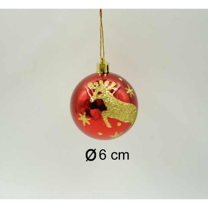 Set de 6 ornamente de brad, Flippy, de tip Glob, Rosu/ Auriu, cu ø de 6 cm, din plastic, cu finisaj sclipitor , cutie  18  cm inaltime x 12  cm lungime x 6  cm adancime [10]