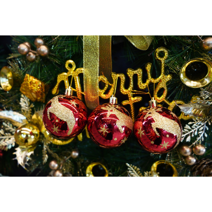 Set de 6 ornamente de brad, Flippy, de tip Glob, Rosu/ Auriu, cu ø de 6 cm, din plastic, cu finisaj sclipitor , cutie  18  cm inaltime x 12  cm lungime x 6  cm adancime [2]