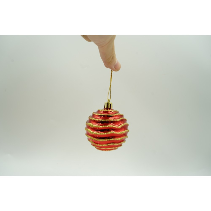 Set de 6 ornamente de brad, Flippy, de tip Glob, Rosu/ Auriu, cu ø de 7 cm, din plastic, cu finisaj sclipitor , cutie  21  cm inaltime x 14  cm lungime x 7  cm adancime [6]