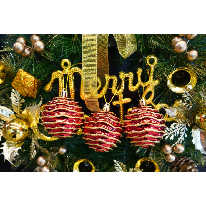 Set de 6 ornamente de brad, Flippy, de tip Glob, Rosu/ Auriu, cu ø de 7 cm, din plastic, cu finisaj sclipitor , cutie  21  cm inaltime x 14  cm lungime x 7  cm adancime [4]