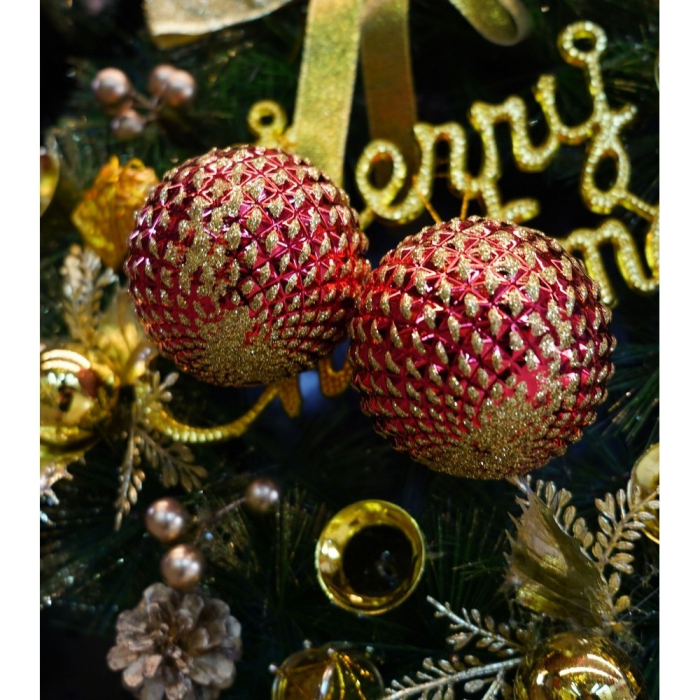 Set de 6 ornamente de brad, Flippy, de tip Glob, Rosu/ Auriu, cu ø de 8 cm, din plastic, cu finisaj sclipitor , cutie  24  cm inaltime x 16  cm lungime x 8  cm adancime [9]