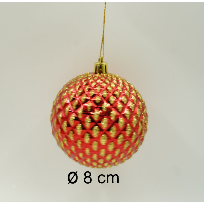 Set de 6 ornamente de brad, Flippy, de tip Glob, Rosu/ Auriu, cu ø de 8 cm, din plastic, cu finisaj sclipitor , cutie  24  cm inaltime x 16  cm lungime x 8  cm adancime [5]